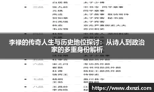 李禄的传奇人生与历史地位探讨：从诗人到政治家的多重身份解析